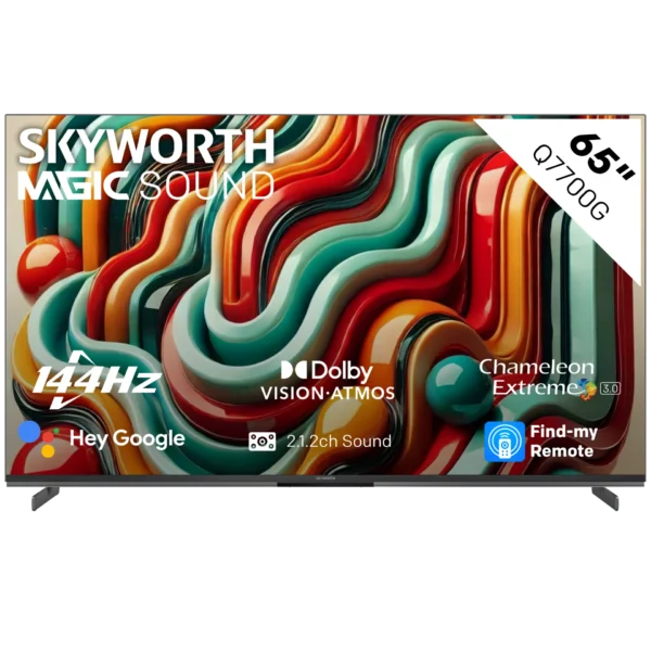 SKYWORTH 65” UHD QLED GOOGLE TV WITH 144HZ PANEL/MAGIC SOUND (65Q7700G)